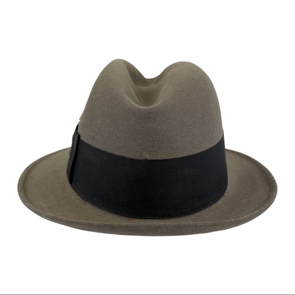 Mens Fur Felt Fedora Hat Taupe Sz 7 / Medium Feather Brim - Picture 3 of 12